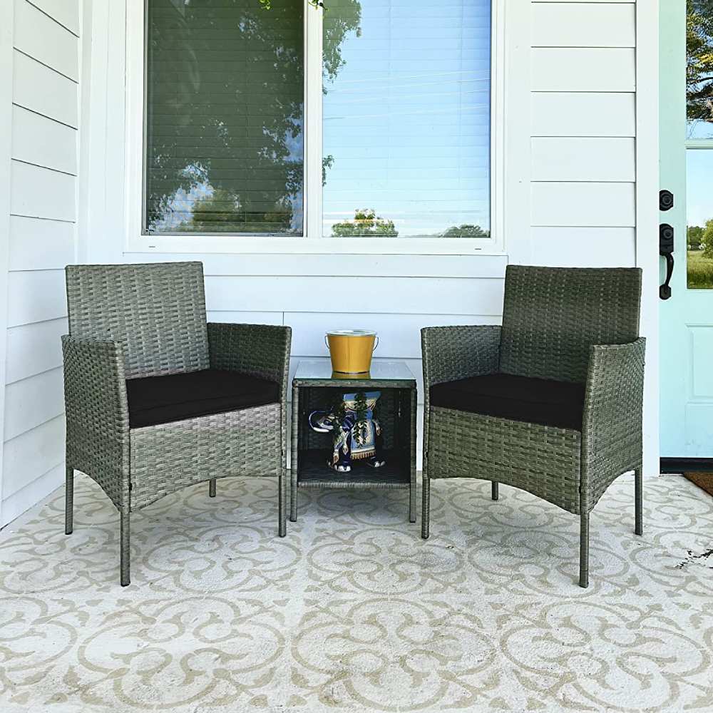 Outdoor Table and Chairs - Grey Black